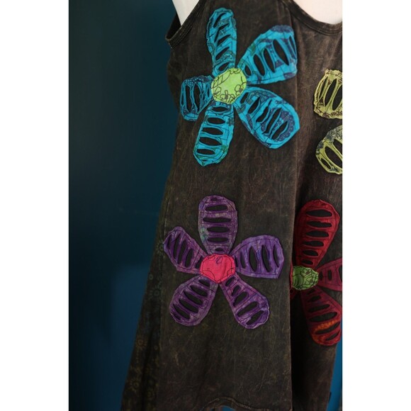 Women’s Asymmetrical Tank Top Embroidered Floral Patches Hippie Boho Beachy - Picture 8 of 12